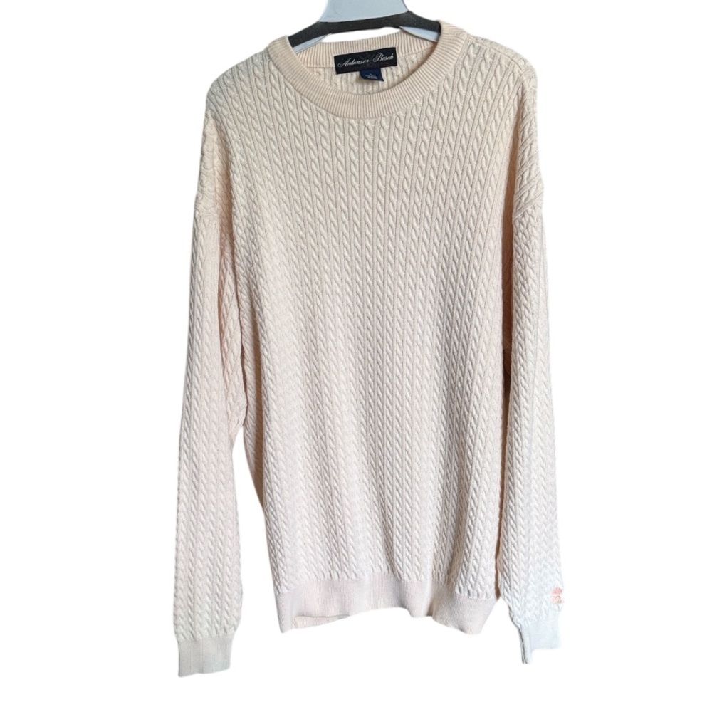 ANHEUSER-BUSCH Men's Cream Cable Knit Sweater Long-sleeved 100% Cotton Large